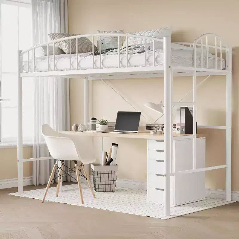 Twin Size Loft Bed with Stairs & Arched Guardrail - Sturdy Metal Slats, Space Saving, Noise Free, No Box Spring, Ideal for Kid Room & Dorm, Black