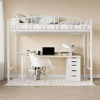 Twin Size Loft Bed with Stairs & Arched Guardrail - Sturdy Metal Slats, Space Saving, Noise Free, No Box Spring, Ideal for Kid Room & Dorm, Black