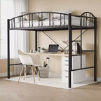 Twin Size Loft Bed with Stairs & Arched Guardrail - Sturdy Metal Slats, Space Saving, Noise Free, No Box Spring, Ideal for Kid Room & Dorm, Black