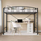 Twin Size Loft Bed with Stairs & Arched Guardrail - Sturdy Metal Slats, Space Saving, Noise Free, No Box Spring, Ideal for Kid Room & Dorm, Black