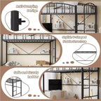 Twin Size Loft Bed with Stairs & Arched Guardrail - Sturdy Metal Slats, Space Saving, Noise Free, No Box Spring, Ideal for Kid Room & Dorm, Black