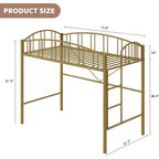 Twin Size Loft Bed with Stairs & Arched Guardrail - Sturdy Metal Slats, Space Saving, Noise Free, No Box Spring, Ideal for Kid Room & Dorm, Black