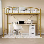 Twin Size Loft Bed with Stairs & Arched Guardrail - Sturdy Metal Slats, Space Saving, Noise Free, No Box Spring, Ideal for Kid Room & Dorm, Black