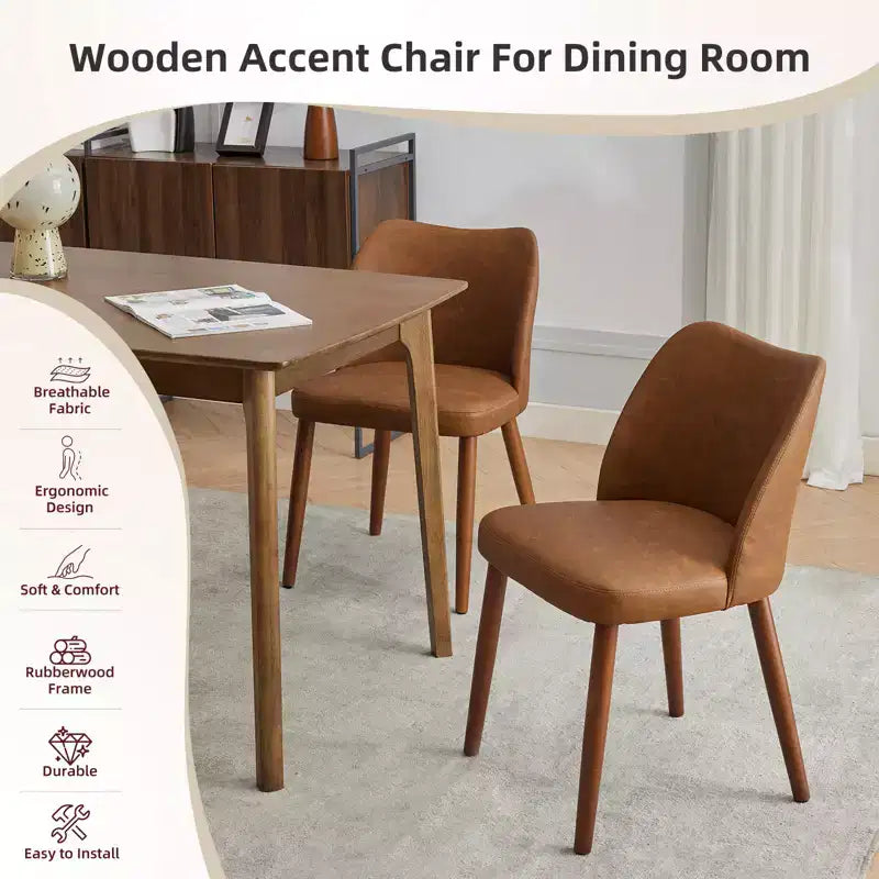 Linen Dining Chairs Set of 2, Upholstered Fabric Side Chairs with Wing Backrest, Thick Cushions & Wood Legs for Dining Room, Living Room
