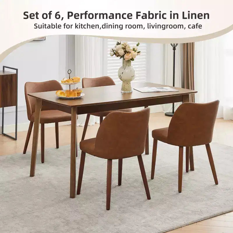 Linen Dining Chairs Set of 2, Upholstered Fabric Side Chairs with Wing Backrest, Thick Cushions & Wood Legs for Dining Room, Living Room