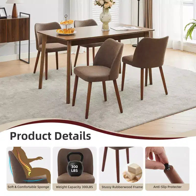 Linen Dining Chairs Set of 2, Upholstered Fabric Side Chairs with Wing Backrest, Thick Cushions & Wood Legs for Dining Room, Living Room