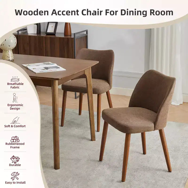 Linen Dining Chairs Set of 2, Upholstered Fabric Side Chairs with Wing Backrest, Thick Cushions & Wood Legs for Dining Room, Living Room