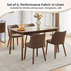Linen Dining Chairs Set of 2, Upholstered Fabric Side Chairs with Wing Backrest, Thick Cushions & Wood Legs for Dining Room, Living Room