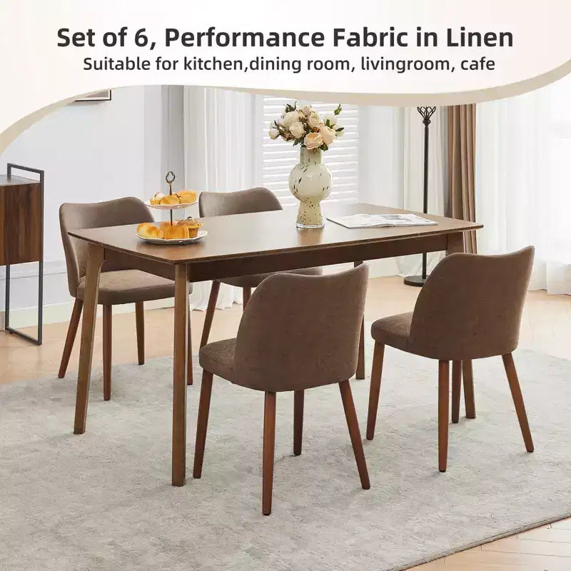 Linen Dining Chairs Set of 2, Upholstered Fabric Side Chairs with Wing Backrest, Thick Cushions & Wood Legs for Dining Room, Living Room