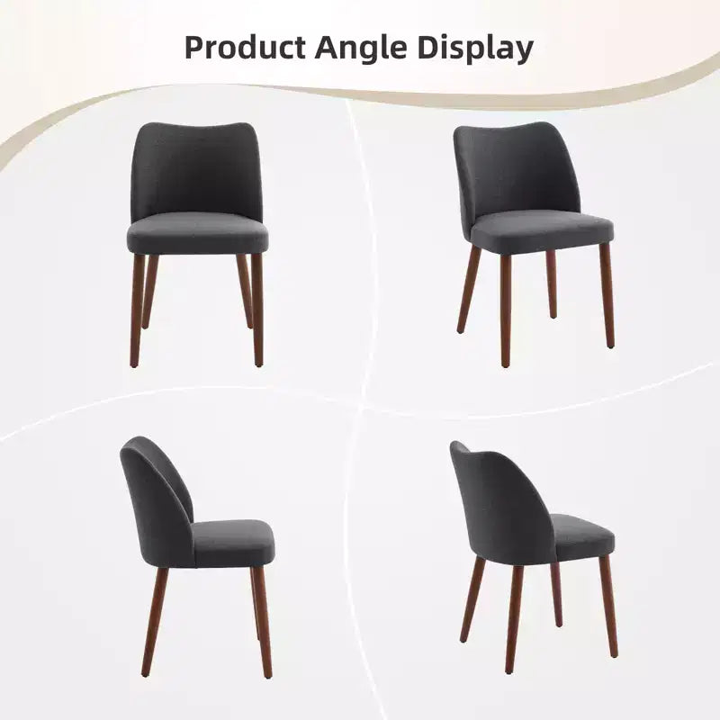 Linen Dining Chairs Set of 2, Upholstered Fabric Side Chairs with Wing Backrest, Thick Cushions & Wood Legs for Dining Room, Living Room