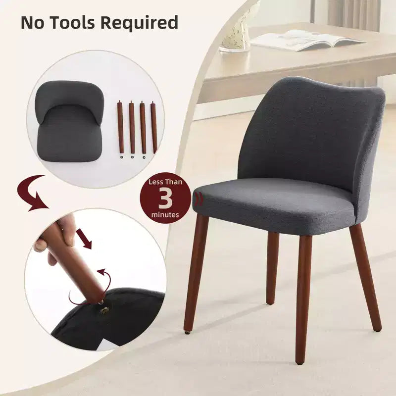 Linen Dining Chairs Set of 2, Upholstered Fabric Side Chairs with Wing Backrest, Thick Cushions & Wood Legs for Dining Room, Living Room