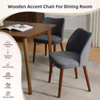 Linen Dining Chairs Set of 2, Upholstered Fabric Side Chairs with Wing Backrest, Thick Cushions & Wood Legs for Dining Room, Living Room