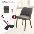 Linen Dining Chairs Set of 2, Upholstered Fabric Side Chairs with Wing Backrest, Thick Cushions & Wood Legs for Dining Room, Living Room