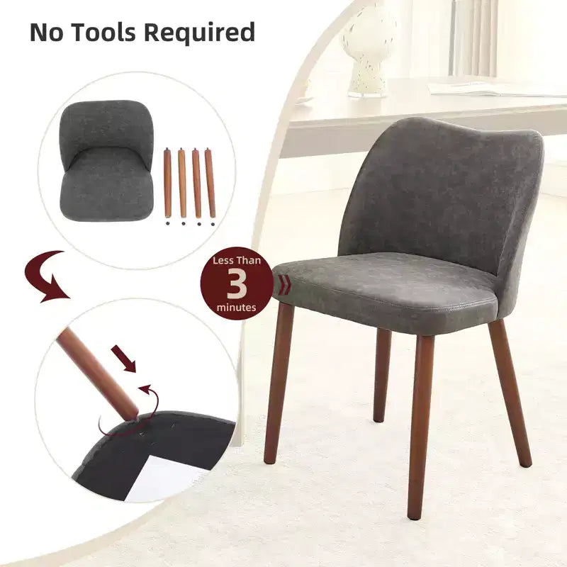 Linen Dining Chairs Set of 2, Upholstered Fabric Side Chairs with Wing Backrest, Thick Cushions & Wood Legs for Dining Room, Living Room