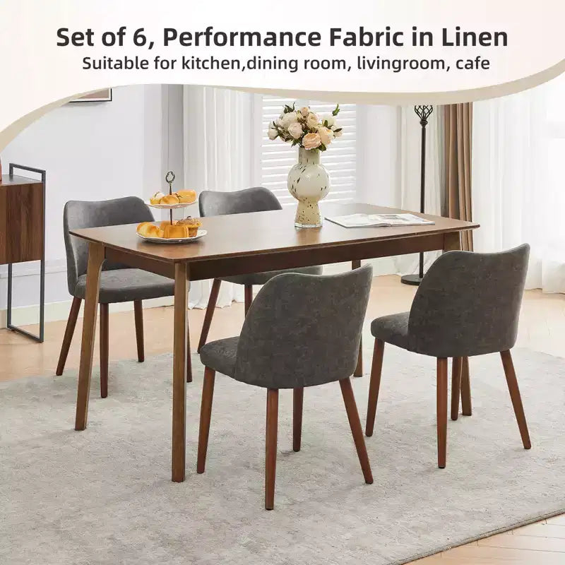Linen Dining Chairs Set of 2, Upholstered Fabric Side Chairs with Wing Backrest, Thick Cushions & Wood Legs for Dining Room, Living Room