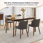 Linen Dining Chairs Set of 2, Upholstered Fabric Side Chairs with Wing Backrest, Thick Cushions & Wood Legs for Dining Room, Living Room