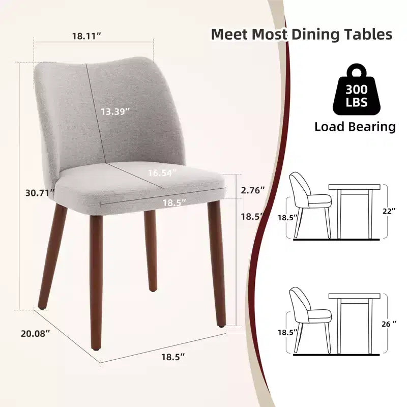 Linen Dining Chairs Set of 2, Upholstered Fabric Side Chairs with Wing Backrest, Thick Cushions & Wood Legs for Dining Room, Living Room