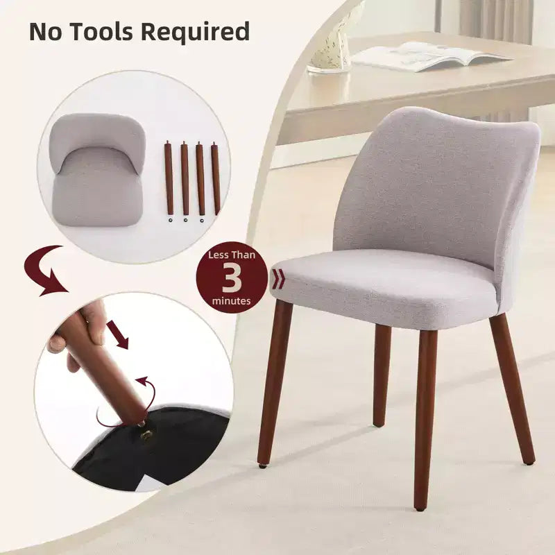 Linen Dining Chairs Set of 2, Upholstered Fabric Side Chairs with Wing Backrest, Thick Cushions & Wood Legs for Dining Room, Living Room