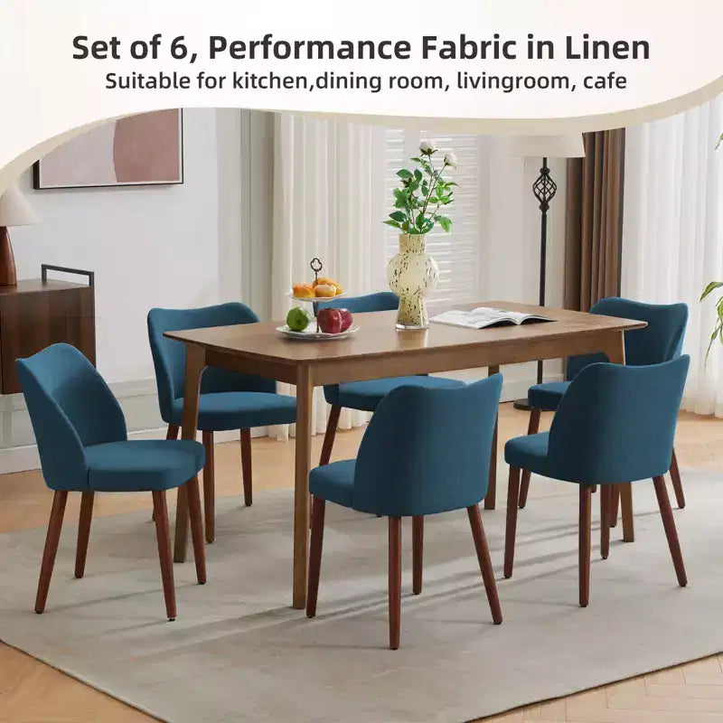 Linen Dining Chairs Set of 2, Upholstered Fabric Side Chairs with Wing Backrest, Thick Cushions & Wood Legs for Dining Room, Living Room