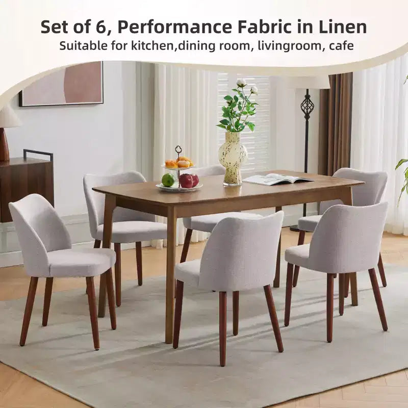 Linen Dining Chairs Set of 2, Upholstered Fabric Side Chairs with Wing Backrest, Thick Cushions & Wood Legs for Dining Room, Living Room
