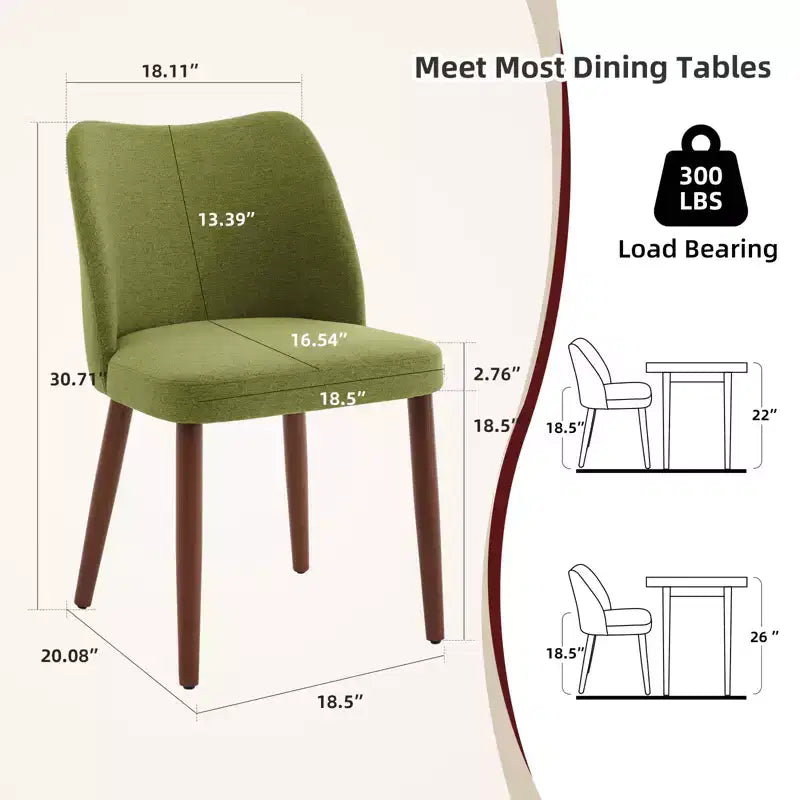 Linen Dining Chairs Set of 2, Upholstered Fabric Side Chairs with Wing Backrest, Thick Cushions & Wood Legs for Dining Room, Living Room