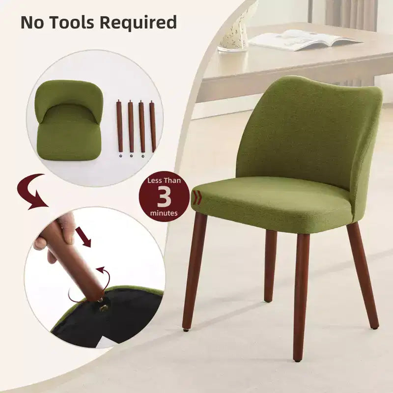 Linen Dining Chairs Set of 2, Upholstered Fabric Side Chairs with Wing Backrest, Thick Cushions & Wood Legs for Dining Room, Living Room
