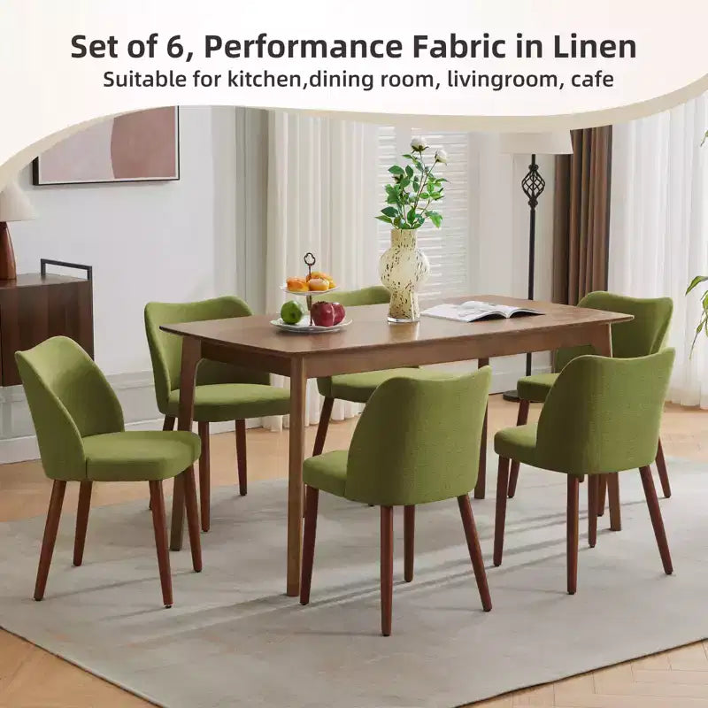 Linen Dining Chairs Set of 2, Upholstered Fabric Side Chairs with Wing Backrest, Thick Cushions & Wood Legs for Dining Room, Living Room