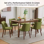 Linen Dining Chairs Set of 2, Upholstered Fabric Side Chairs with Wing Backrest, Thick Cushions & Wood Legs for Dining Room, Living Room