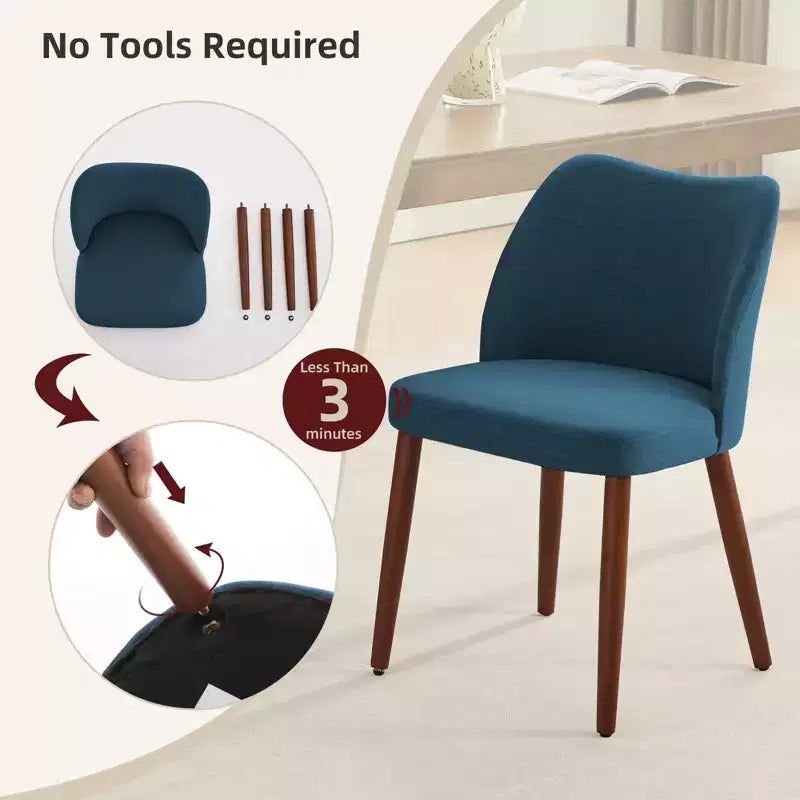 Linen Dining Chairs Set of 2, Upholstered Fabric Side Chairs with Wing Backrest, Thick Cushions & Wood Legs for Dining Room, Living Room