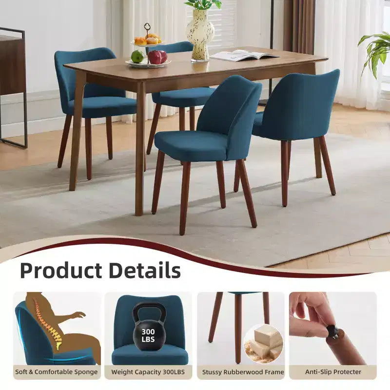 Linen Dining Chairs Set of 2, Upholstered Fabric Side Chairs with Wing Backrest, Thick Cushions & Wood Legs for Dining Room, Living Room