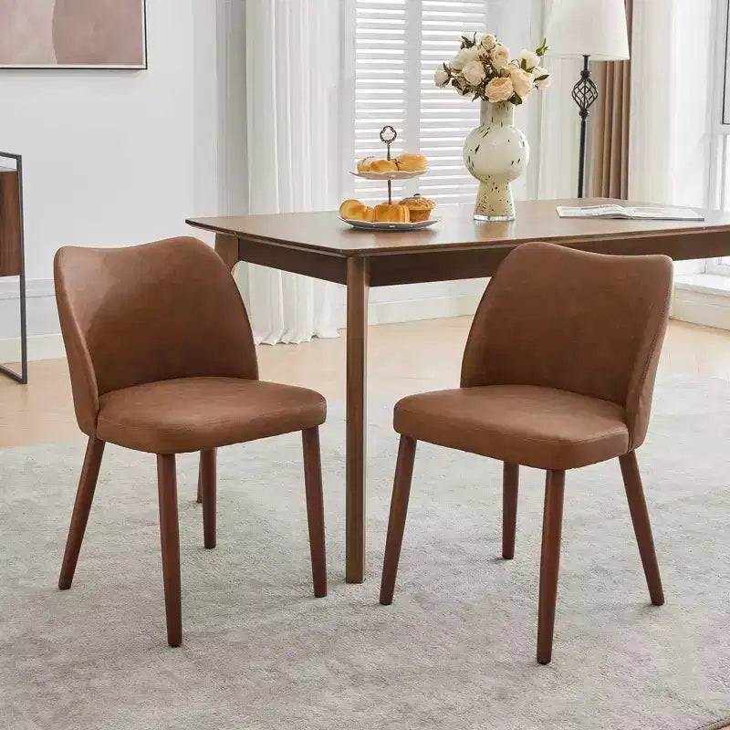 Linen Dining Chairs Set of 2, Upholstered Fabric Side Chairs with Wing Backrest, Thick Cushions & Wood Legs for Dining Room, Living Room