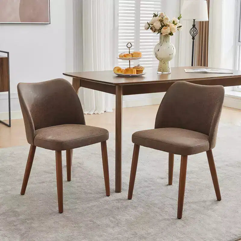 Linen Dining Chairs Set of 2, Upholstered Fabric Side Chairs with Wing Backrest, Thick Cushions & Wood Legs for Dining Room, Living Room