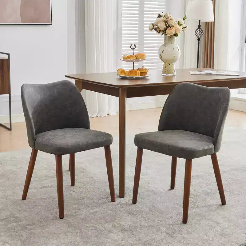 Linen Dining Chairs Set of 2, Upholstered Fabric Side Chairs with Wing Backrest, Thick Cushions & Wood Legs for Dining Room, Living Room