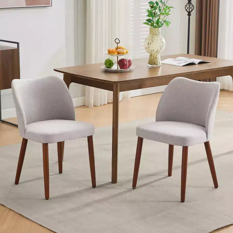 Linen Dining Chairs Set of 2, Upholstered Fabric Side Chairs with Wing Backrest, Thick Cushions & Wood Legs for Dining Room, Living Room