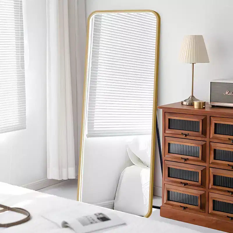 Miroir sur pied moderne 64*17in à coins arrondis, Miroir pleine longueur multifonctionnel avec trou de suspension, Miroir mural pour dressing, salon
