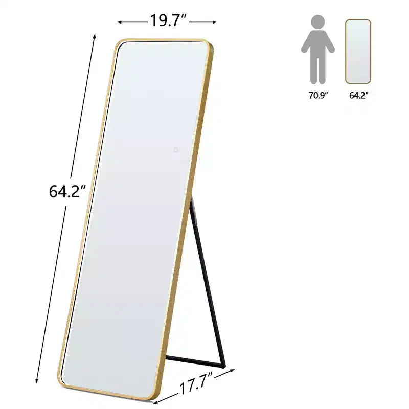 Miroir sur pied moderne 64*17in à coins arrondis, Miroir pleine longueur multifonctionnel avec trou de suspension, Miroir mural pour dressing, salon