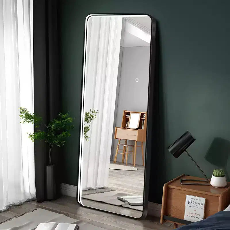 Miroir sur pied moderne 64*17in à coins arrondis, Miroir pleine longueur multifonctionnel avec trou de suspension, Miroir mural pour dressing, salon