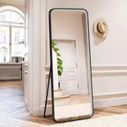 Miroir sur pied moderne 64*17in à coins arrondis, Miroir pleine longueur multifonctionnel avec trou de suspension, Miroir mural pour dressing, salon