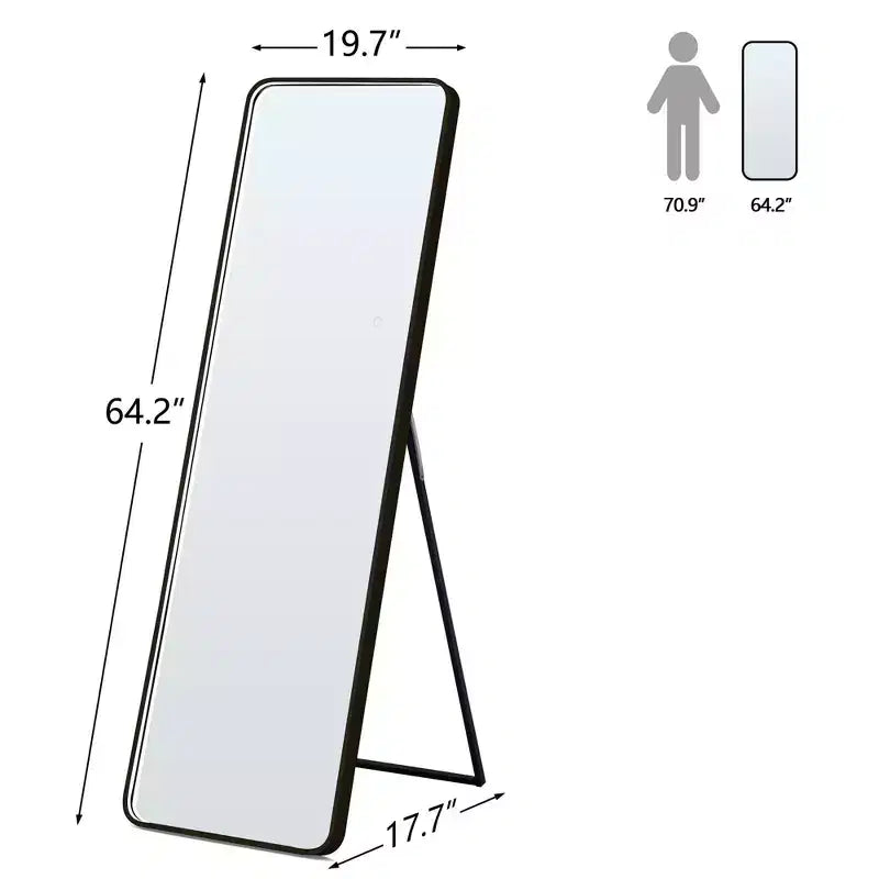 Miroir sur pied moderne 64*17in à coins arrondis, Miroir pleine longueur multifonctionnel avec trou de suspension, Miroir mural pour dressing, salon