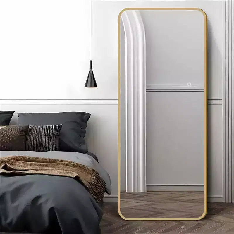 Miroir sur pied moderne 64*17in à coins arrondis, Miroir pleine longueur multifonctionnel avec trou de suspension, Miroir mural pour dressing, salon