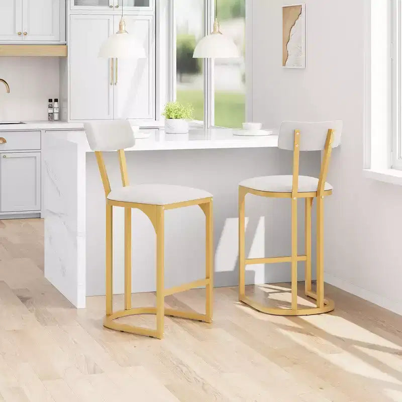 Lot de 2 chaises de bar avec dossier et pieds en métal, rembourrées, pour cuisine