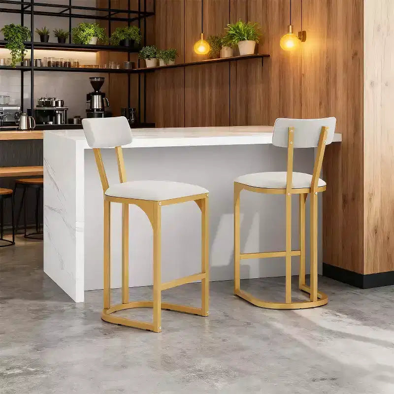 Lot de 2 chaises de bar avec dossier et pieds en métal, rembourrées, pour cuisine