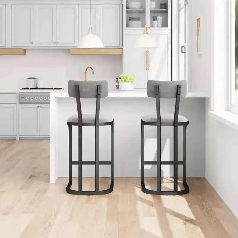 Lot de 2 chaises de bar avec dossier et pieds en métal, rembourrées, pour cuisine