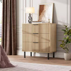 Commode 3 tiroirs cannelés, commode large en bois, commode de rangement moderne pour chambre à coucher et salon