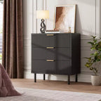 Commode 3 tiroirs cannelés, commode large en bois, commode de rangement moderne pour chambre à coucher et salon