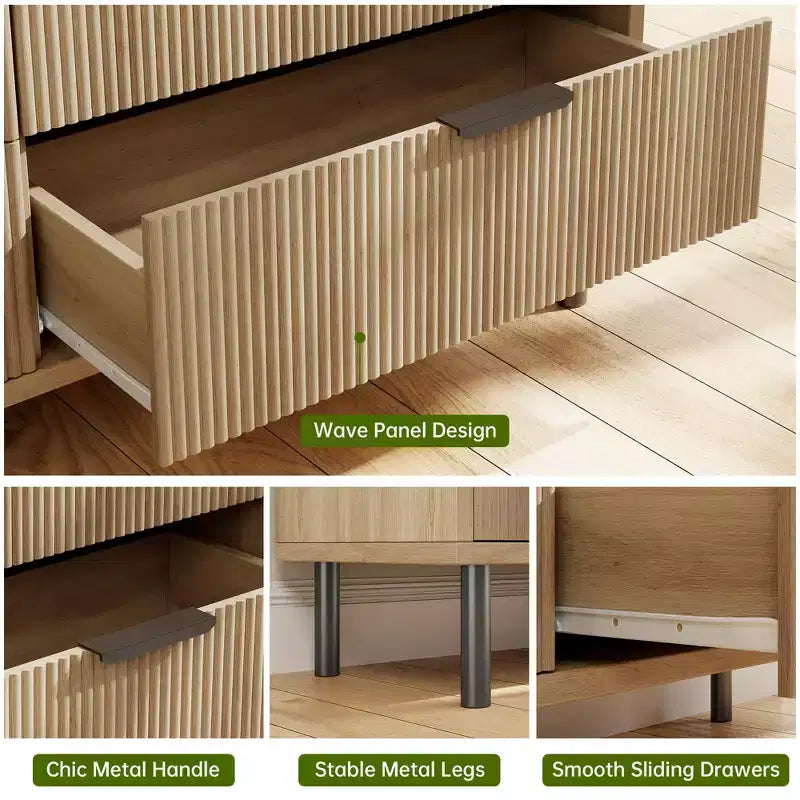 Commode 3 tiroirs cannelés, commode large en bois, commode de rangement moderne pour chambre à coucher et salon