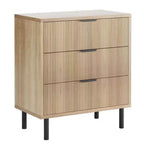 Commode 3 tiroirs cannelés, commode large en bois, commode de rangement moderne pour chambre à coucher et salon